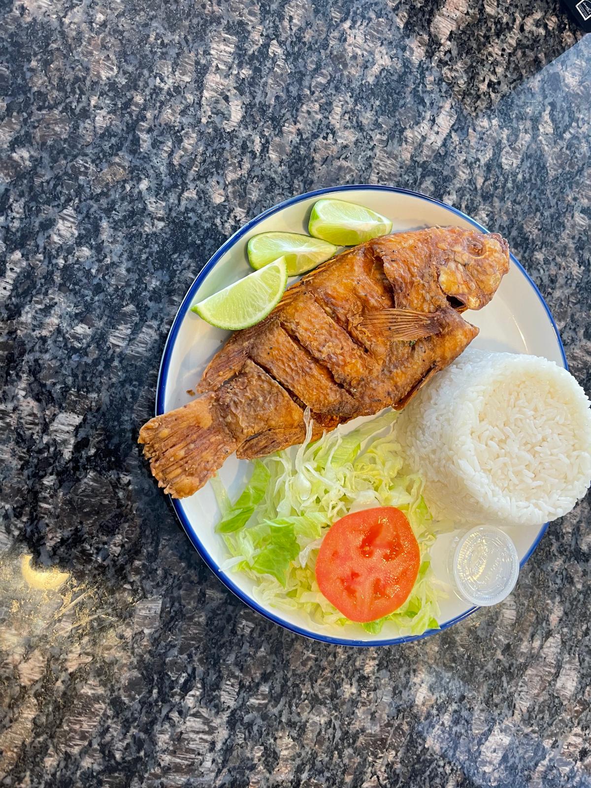 Family-style Dominican meal